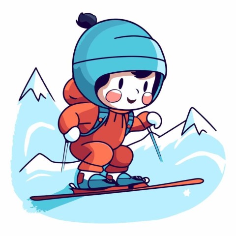 Boy skier in the mountains. Winter sport.