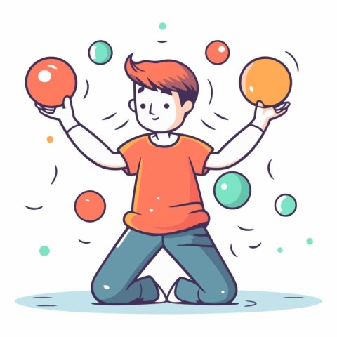 Illustration of a Kid Playing Juggling with Balls. Vector.