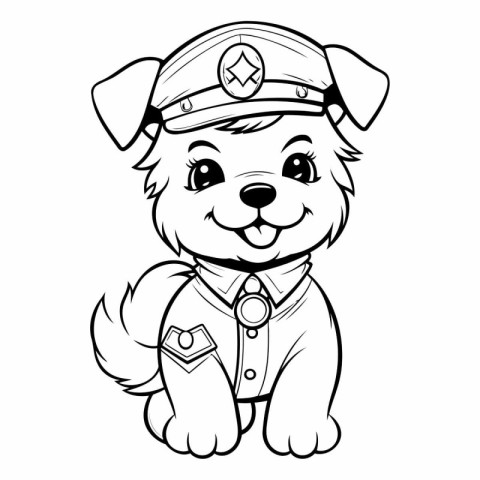 Black and White Cartoon Illustration of Cute Puppy Police Dog An