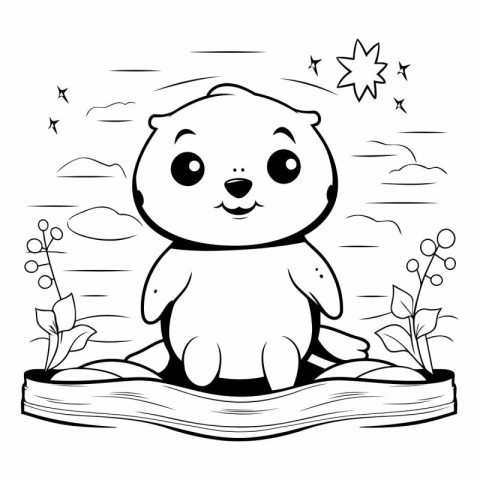 Black and White Cartoon Illustration of Cute Polar Bear Animal C