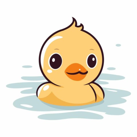 Cute little duckling in water. Cartoon character.