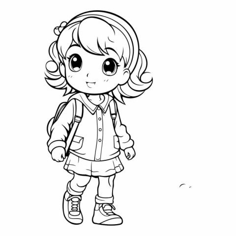 Cute little girl going to school for coloring book.