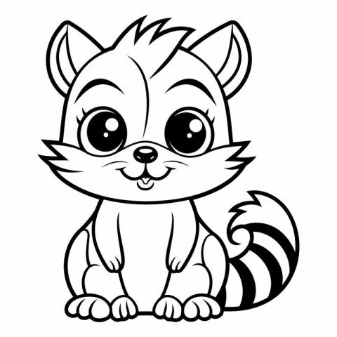 Cute Cartoon Chipmunk - Black and White Illustration. Vector