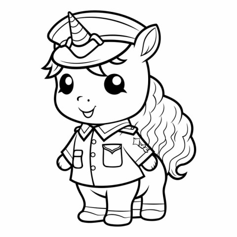 Black and White Cartoon Illustration of Cute Unicorn Fantasy Cha