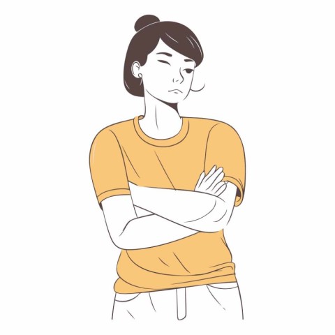 illustration of a young woman suffering from pain in the elbow.