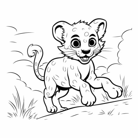 Black and White Cartoon Illustration of Cute Lioness Animal Char