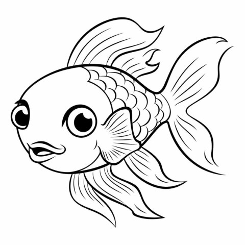 Black and White Cartoon Illustration of Cute Fish Animal Charact