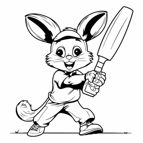 Black and White Cartoon Illustration of Rabbit Mascot Character