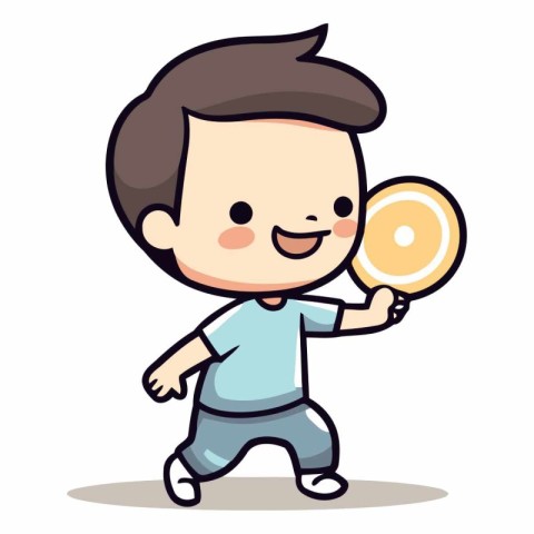 Cute Boy Mascot Character Showing Circle Vector Illustration