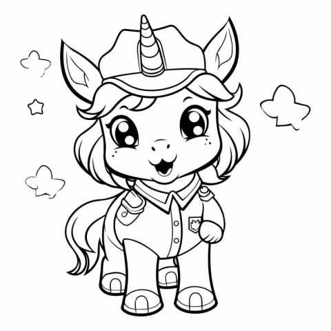 Black and White Cartoon Illustration of Unicorn Fantasy Characte