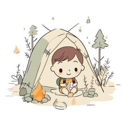 cute boy camping in the woods. eps10