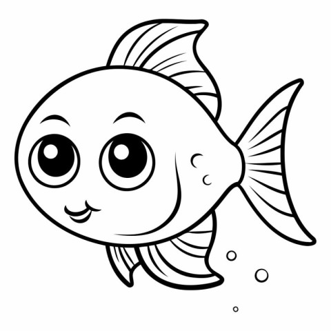 Black and White Cartoon Illustration of Cute Fish Animal Charact