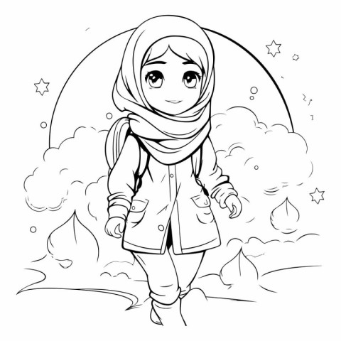 Cute arabic girl walking in the rain.