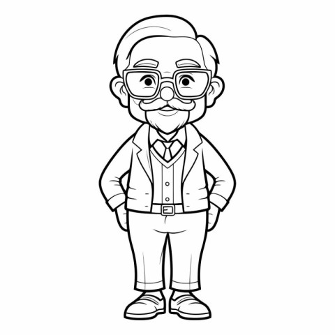 Black and White Cartoon Illustration of Grandfather Character fo