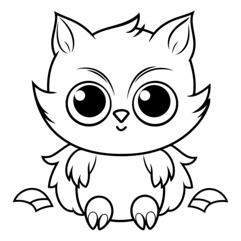 Black and White Cartoon Illustration of Cute Owl Animal Characte