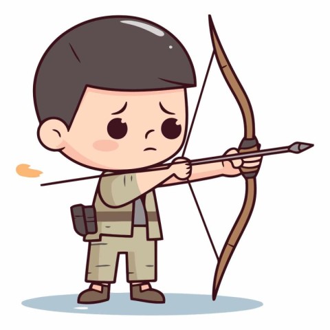 Cute boy shooting arrow with bow and arrow.