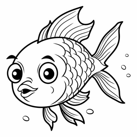 Black and White Cartoon Illustration of Cute Fish Animal Charact