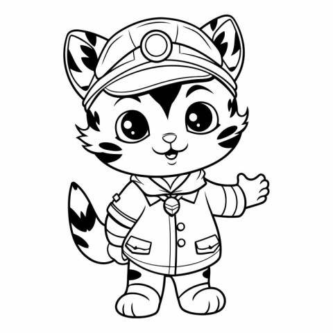 Coloring book for children: Cute cartoon cat in a pilot costume