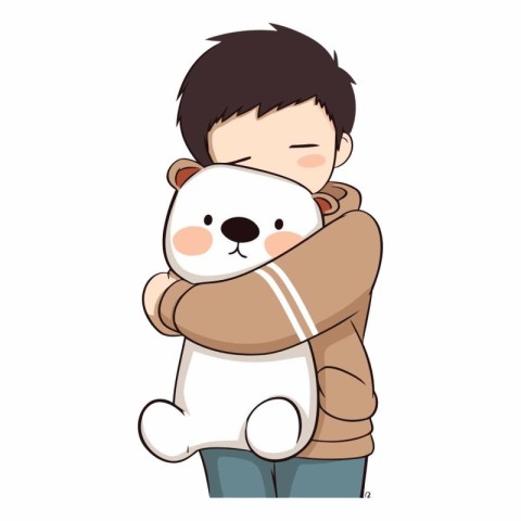 cute little boy hugging teddy bear cartoon vector illustration g