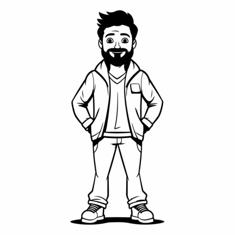 Vector illustration of a bearded man in casual clothes. Cartoon