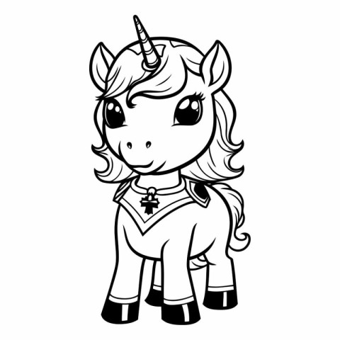 Unicorn - black and white vector illustration for coloring book.