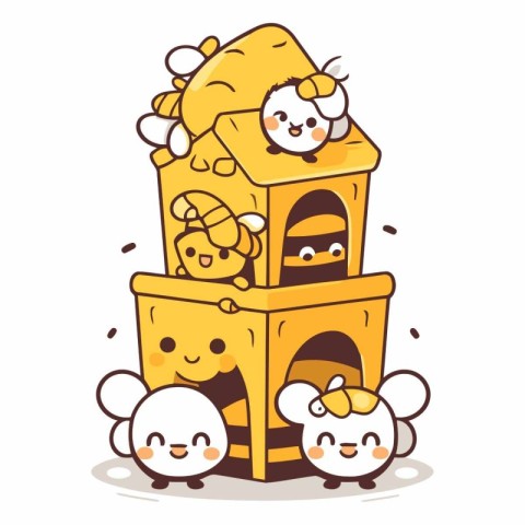 Vector illustration of a group of cute cartoon little beehive.