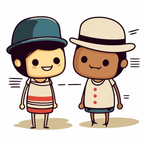 Illustration of a Boy and Girl Wearing Hat Smiling at the Camera