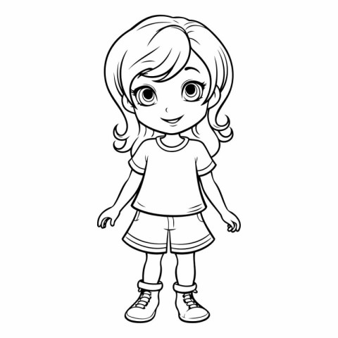 Coloring book for children: girl in a T-shirt and shorts