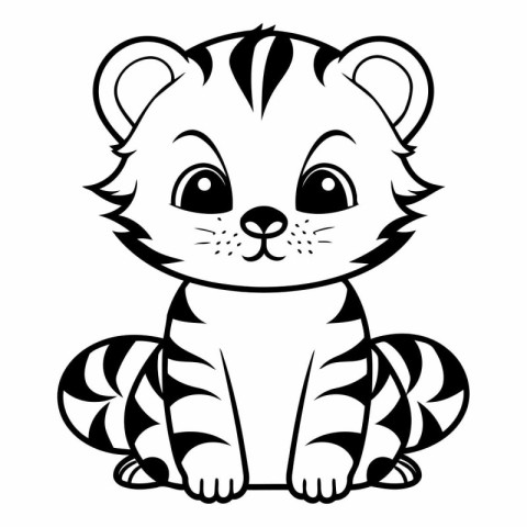 Black and White Cartoon Illustration of Cute Tiger Animal Charac