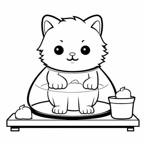 cute little cat with ice cream in the kitchen vector illustratio