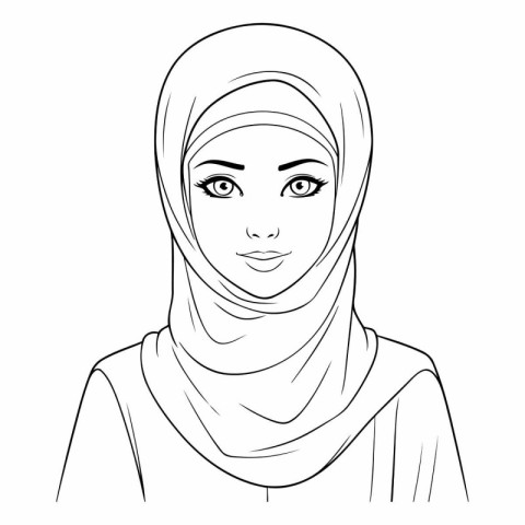 Hijab woman face in a linear style.