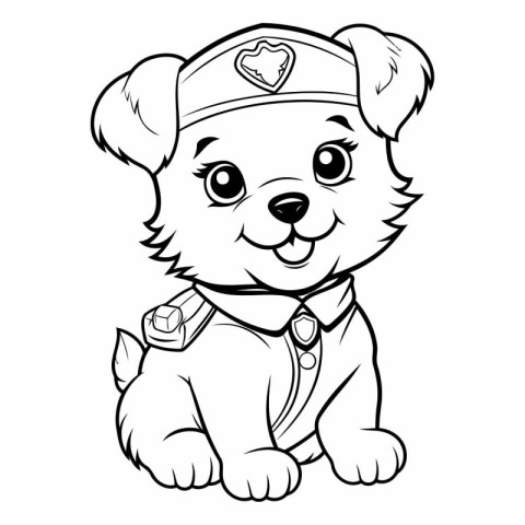 Black and White Cartoon Illustration of Cute Puppy Sailor Dog Co