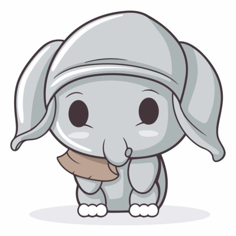 Elephant wearing a helmet. Cute animal character vector illustra