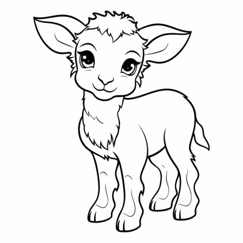 Black and White Cartoon Illustration of Cute Lamb Animal for Col