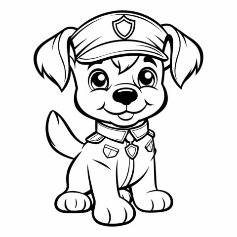 Black and White Cartoon Illustration of Cute Puppy Police Dog fo