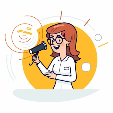 Vector illustration of a female scientist holding a camera in he