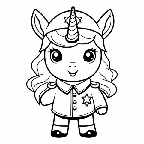 Black and White Cute Unicorn Coloring Book Vector Illustration.