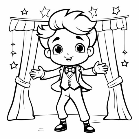 Black and White Cartoon Illustration of Kid Boy Circus Character