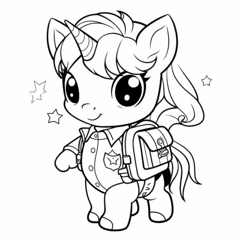 Black and White Cartoon Illustration of Cute Unicorn Fantasy Cha