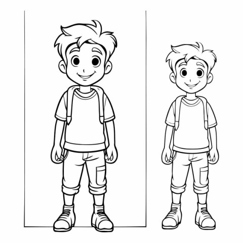 Boy and girl in casual clothes for coloring book.