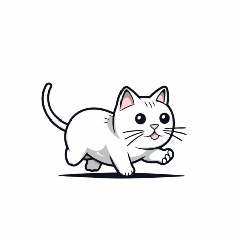 Cute cartoon white cat isolated on white background.