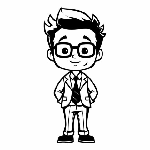 cute boy with glasses and formal wear cartoon vector illustratio