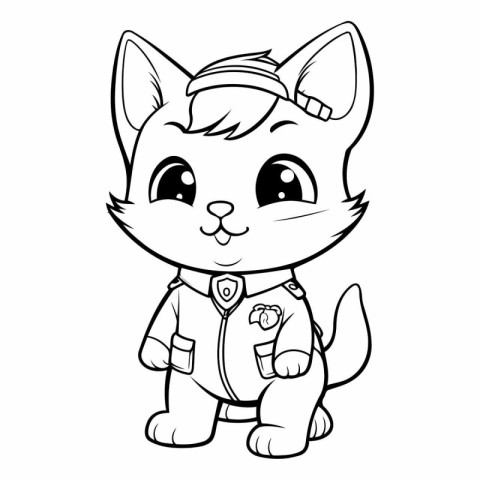 Illustration of a Cute Cartoon Cat in Sailor Costume Coloring Bo