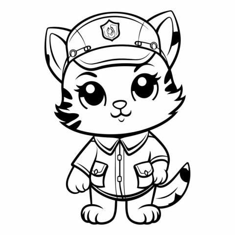 Black and White Cartoon Illustration of Cute Little Cat Animal C