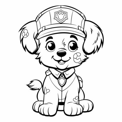 Black and White Cartoon Illustration of Cute Puppy Dog or Puppy