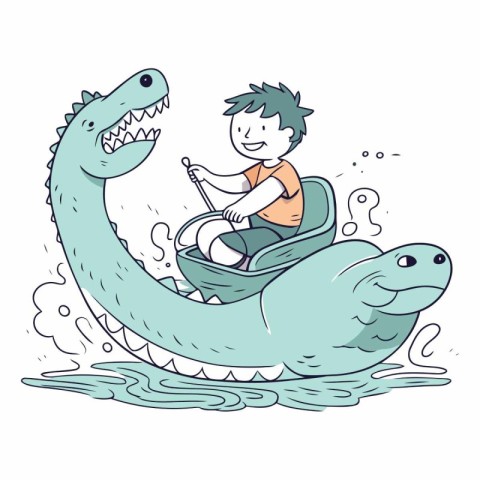 Little boy riding on a giant sea turtle of a cartoon character.