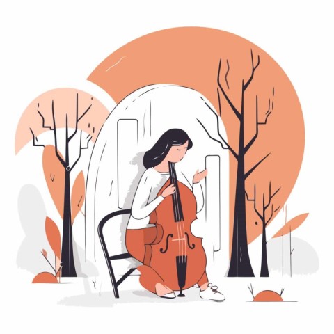 Woman playing cello in the park in flat style