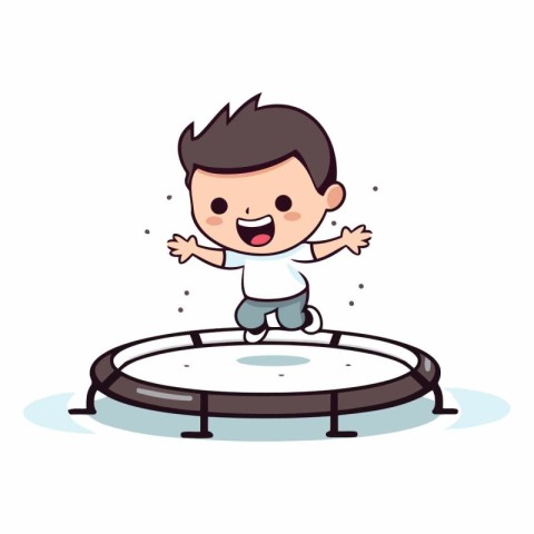 Boy Jumping on Trampoline - Cute Cartoon Vector Illustration