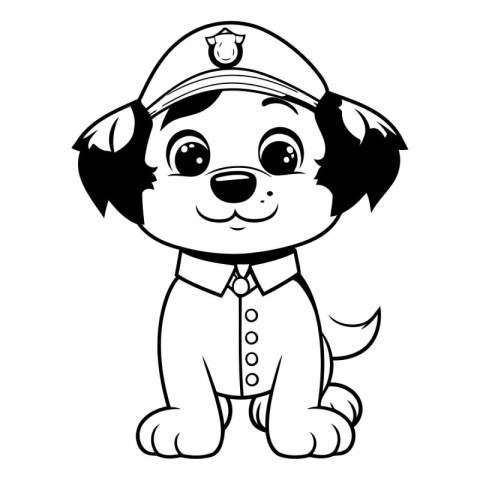 Black and White Cartoon Illustration of Cute Little Puppy Sailor