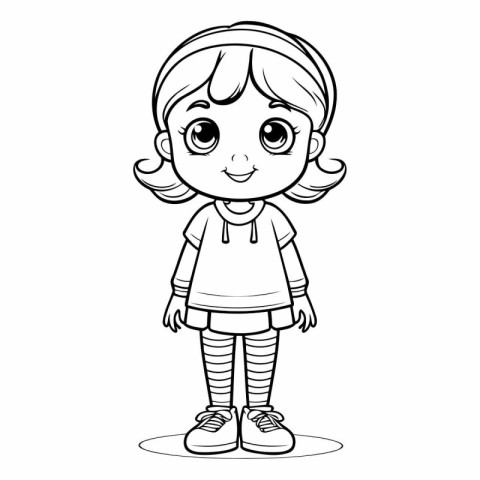 Coloring Page Outline Of a Cute Little Girl Cartoon Character